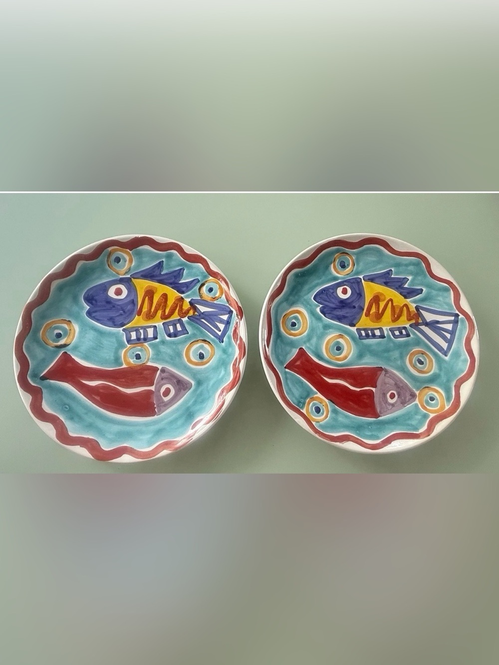 Set of 2 La Musa Italy Hand Painted 10" Fish Plates - Wall Art or Dinnerware